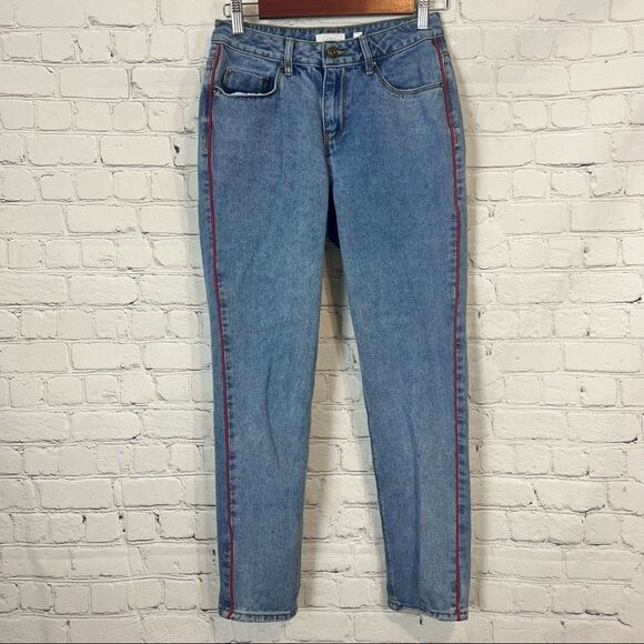A Loves A Women's 25 Jeans Crop Denim Red Stripe Straight - Picture 1 of 13